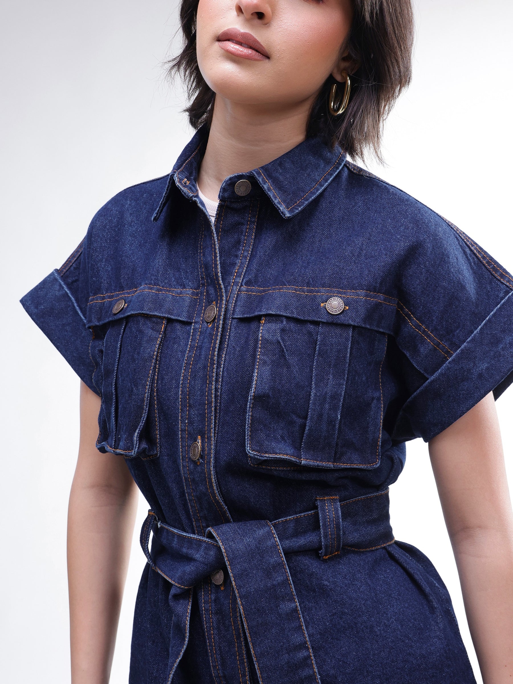 Navy Denim Front Box Pockets Gillet-SASSAFRAS