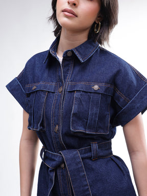 Navy Denim Front Box Pockets Gillet-SASSAFRAS