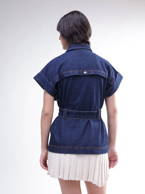 Navy Denim Front Box Pockets Gillet-SASSAFRAS