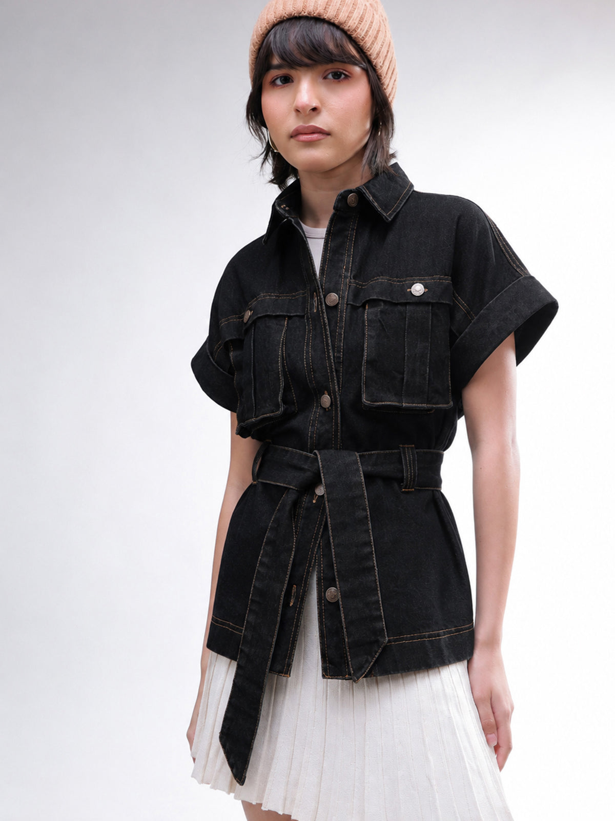 Black Denim Front Box Pockets Gillet-SASSAFRAS