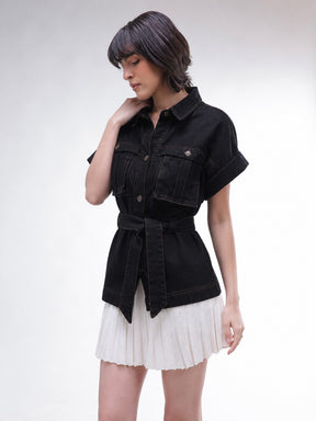 Black Denim Front Box Pockets Gillet-SASSAFRAS