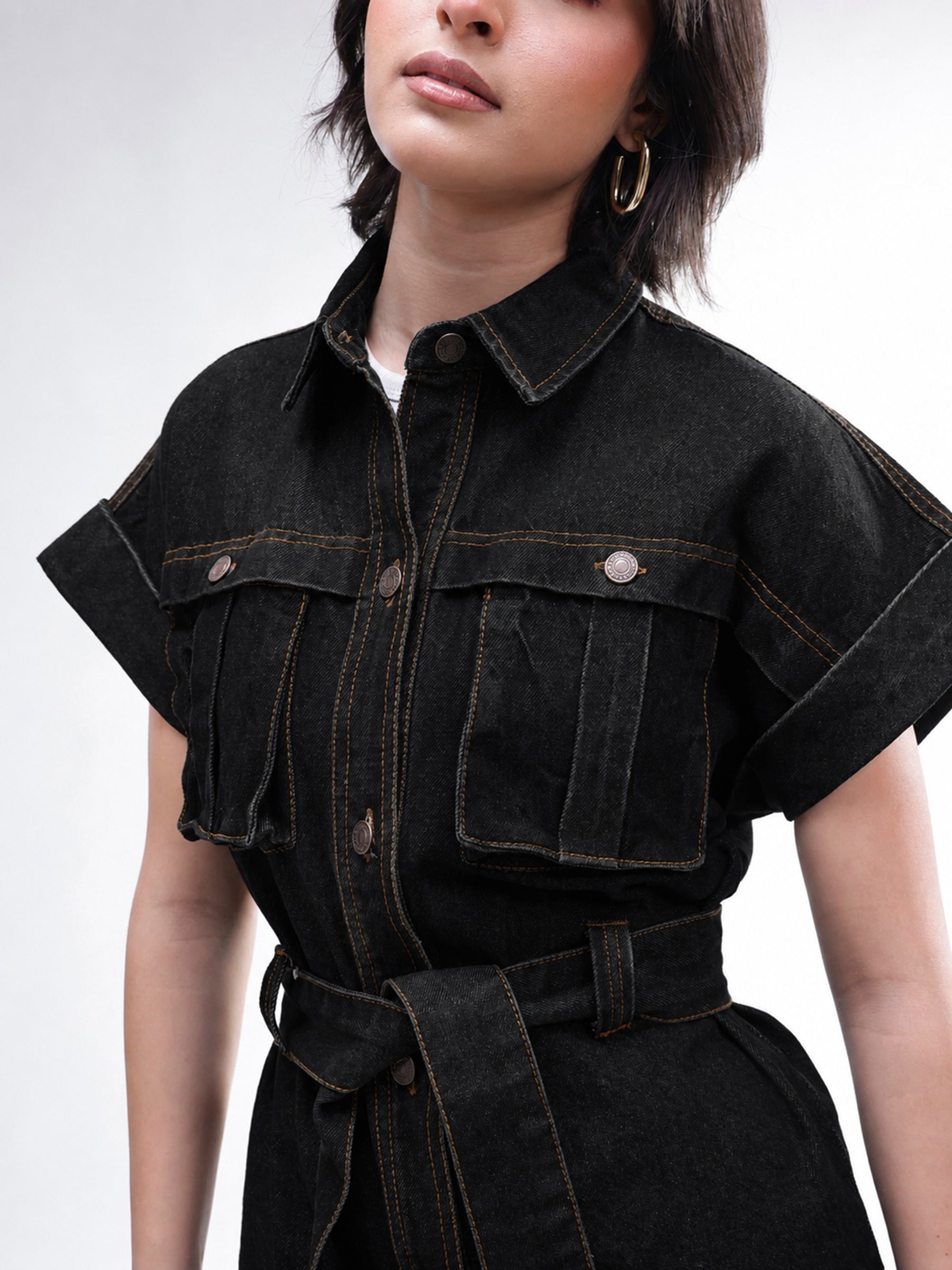 Black Denim Front Box Pockets Gillet-SASSAFRAS