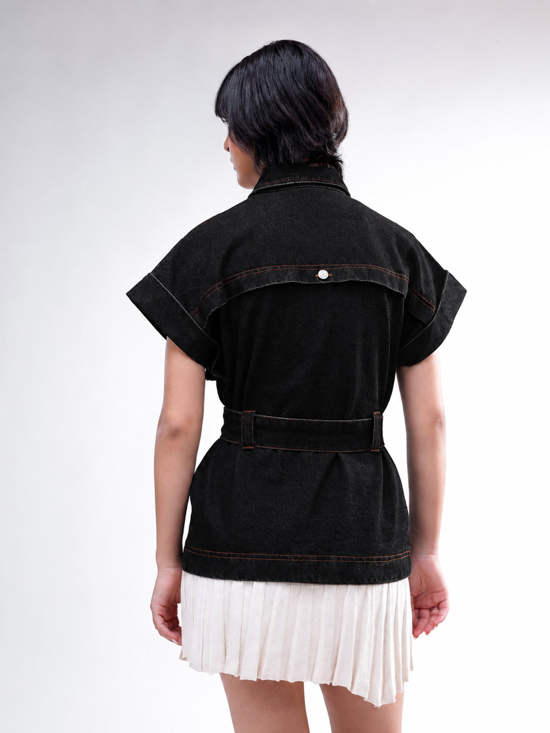 Black Denim Front Box Pockets Gillet-SASSAFRAS