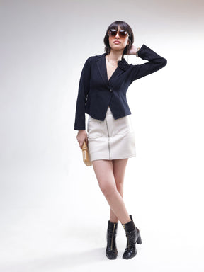 Black Denim Front Corsage Blazer-SASSAFRAS