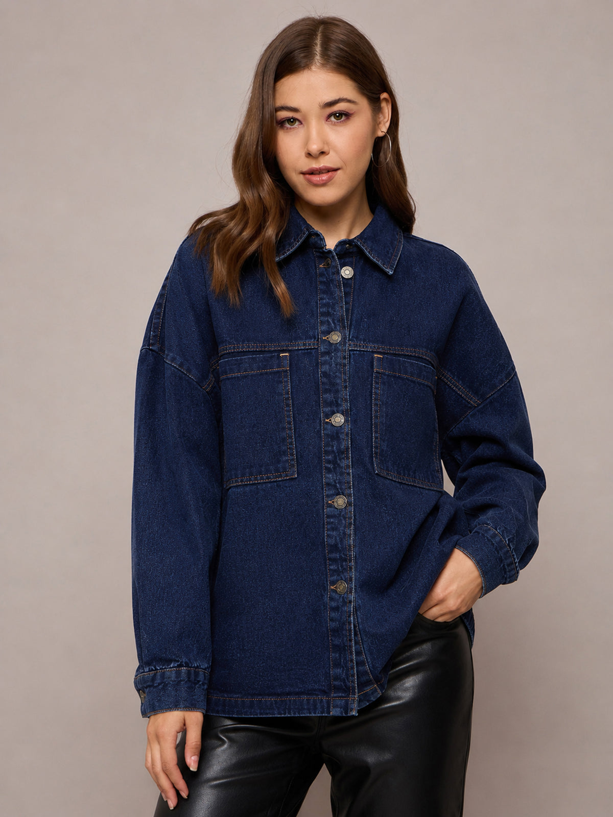 Navy Denim Oversized Jacket-SASSAFRAS BASICS