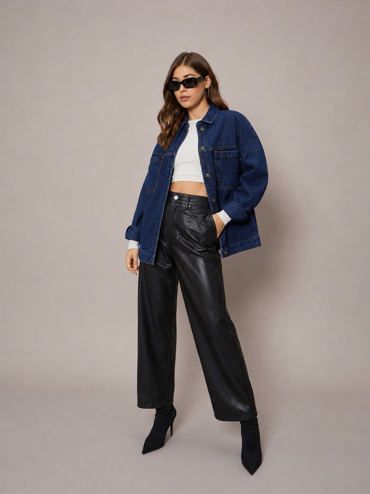Navy Denim Oversized Jacket-SASSAFRAS BASICS