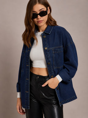 Navy Denim Oversized Jacket-SASSAFRAS BASICS