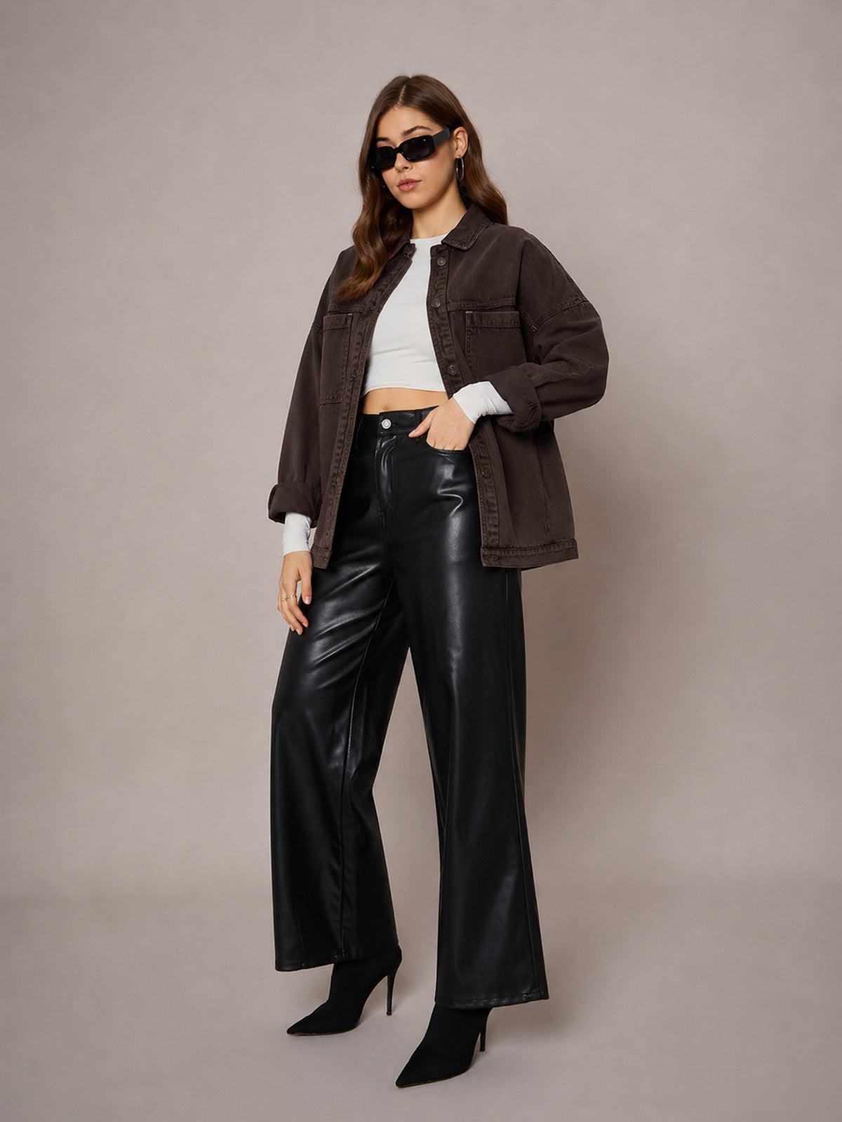 Brown Denim Oversized Jacket-SASSAFRAS BASICS