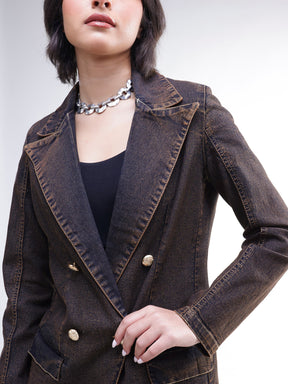 Navy With Green Acid Wash Notch Collar Oversize Blazer -SASSAFRAS