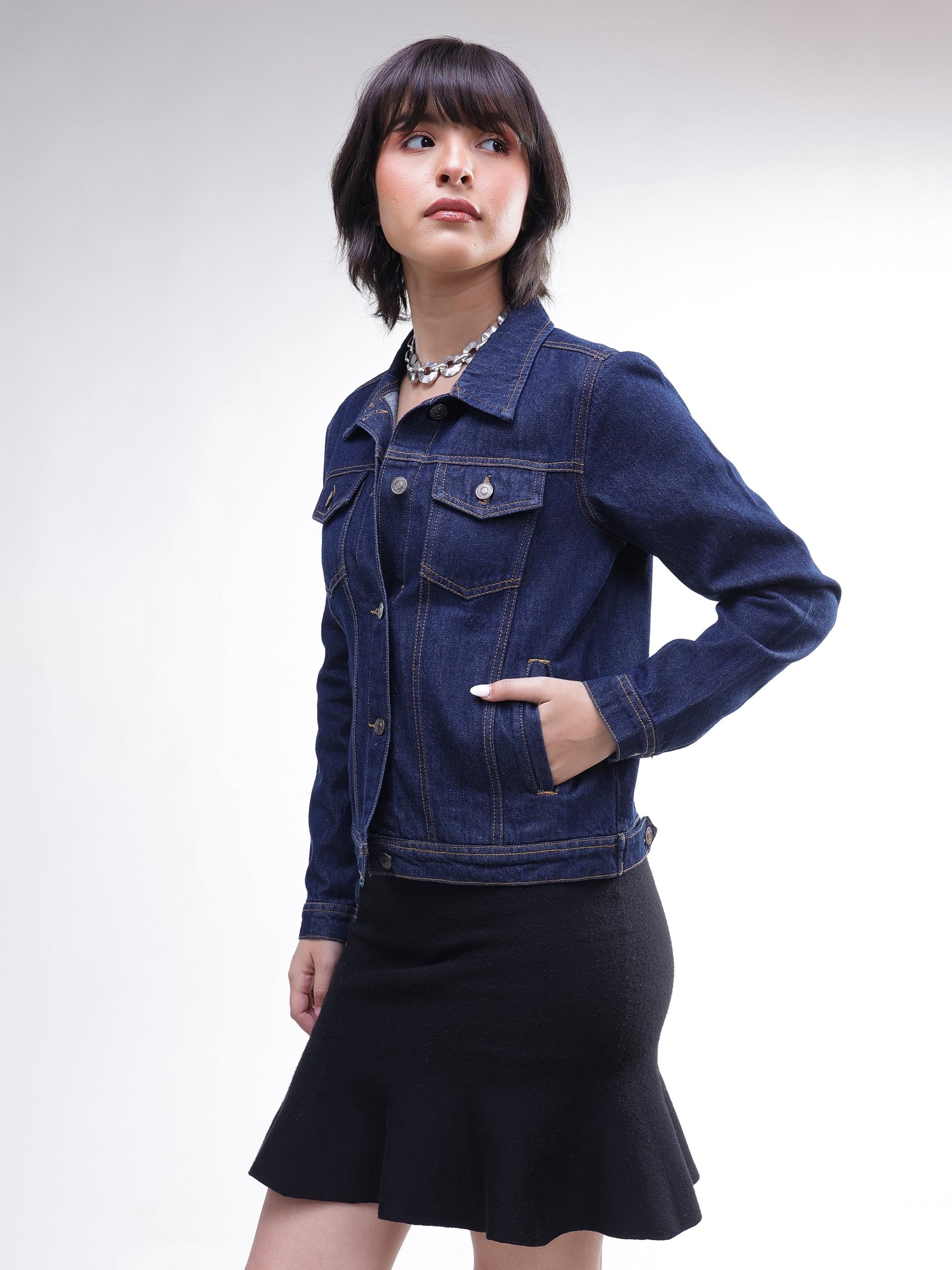 Navy Denim Regular Jacket-SASSAFRAS