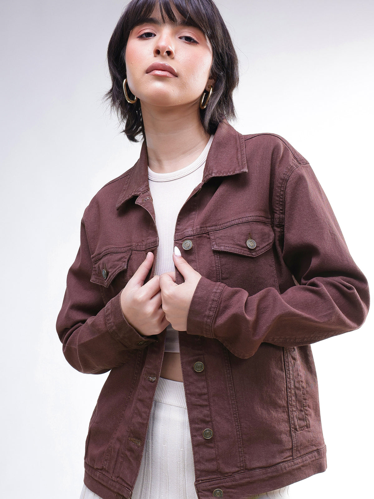 Brown Wash Denim Oversized Jacket-SASSAFRAS