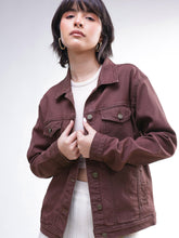 Brown Wash Denim Oversized Jacket-SASSAFRAS