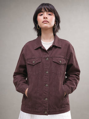 Brown Wash Denim Oversized Jacket-SASSAFRAS