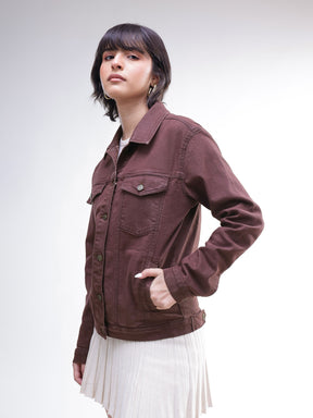 Brown Wash Denim Oversized Jacket-SASSAFRAS