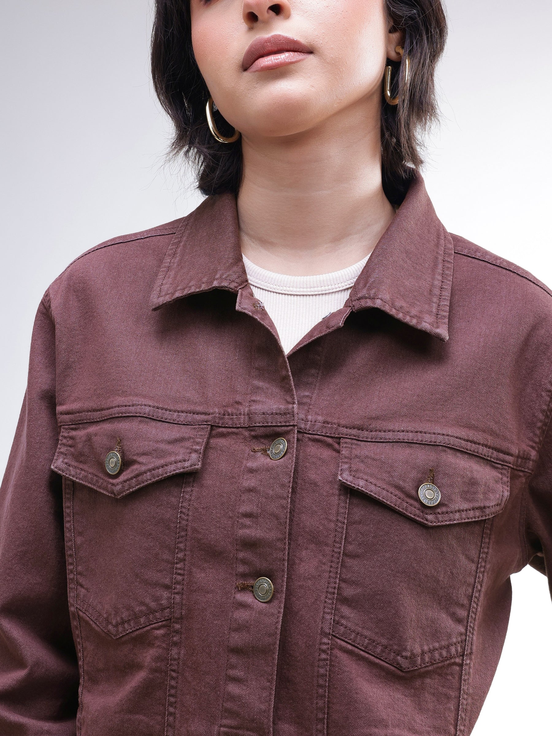 Brown Wash Denim Oversized Jacket-SASSAFRAS