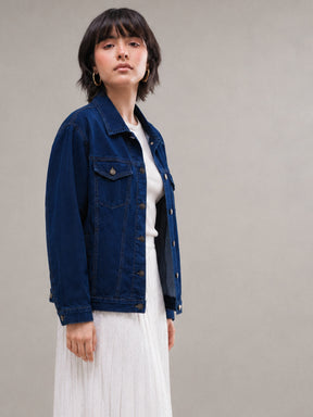 Navy Wash Denim Oversized Jacket-SASSAFRAS