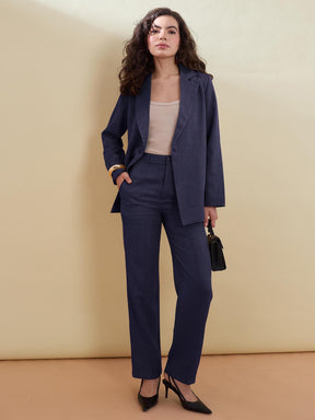 Navy Linen Single Breasted Blazer-SASSAFRAS worklyf