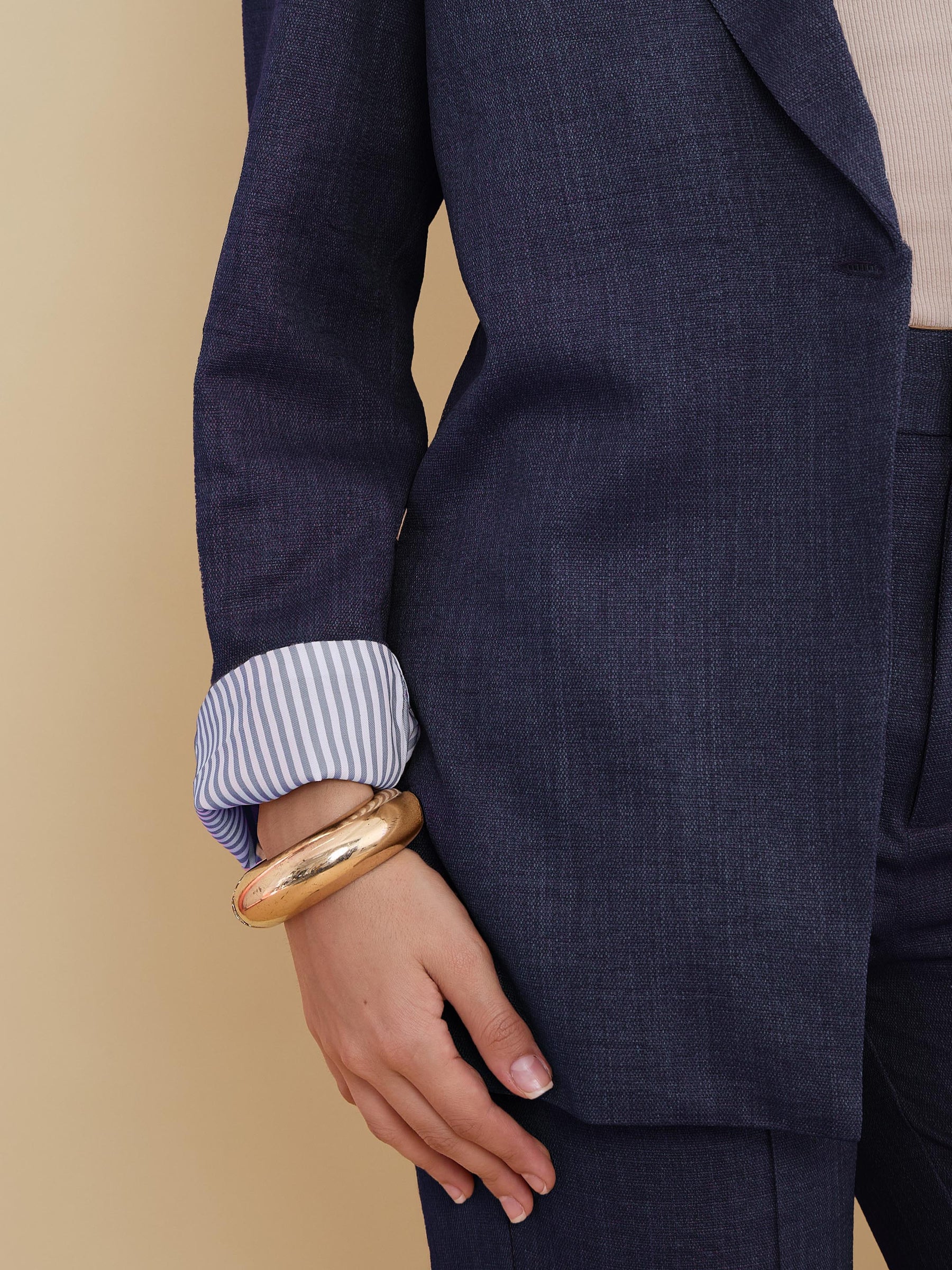 Navy Linen Single Breasted Blazer-SASSAFRAS worklyf