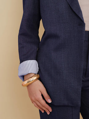 Navy Linen Single Breasted Blazer-SASSAFRAS worklyf