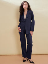 Navy Linen Single Breasted Blazer With Pants-SASSAFRAS worklyf