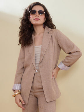 Beige Linen Single Breasted Blazer-SASSAFRAS worklyf
