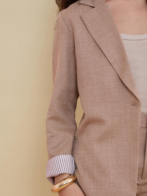 Beige Linen Single Breasted Blazer-SASSAFRAS worklyf