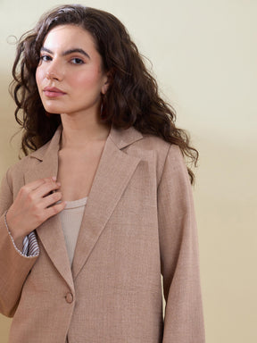Beige Linen Single Breasted Blazer-SASSAFRAS worklyf
