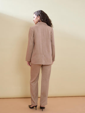 Women Beige Linen Single Breasted Blazer With Pants