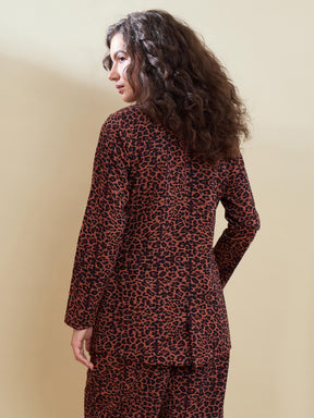 Black Animal Print Notch Collar Full Sleeve Blazer -SASSAFRAS