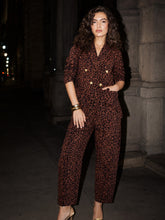 Black Animal Print Notch Collar Blazer With Mom Fit Pants-SASSAFRAS