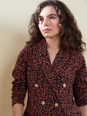 Black Animal Print Notch Collar Blazer With Mom Fit Pants-SASSAFRAS