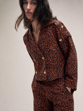 Black Animal Print Notch Collar Crop Blazer -SASSAFRAS