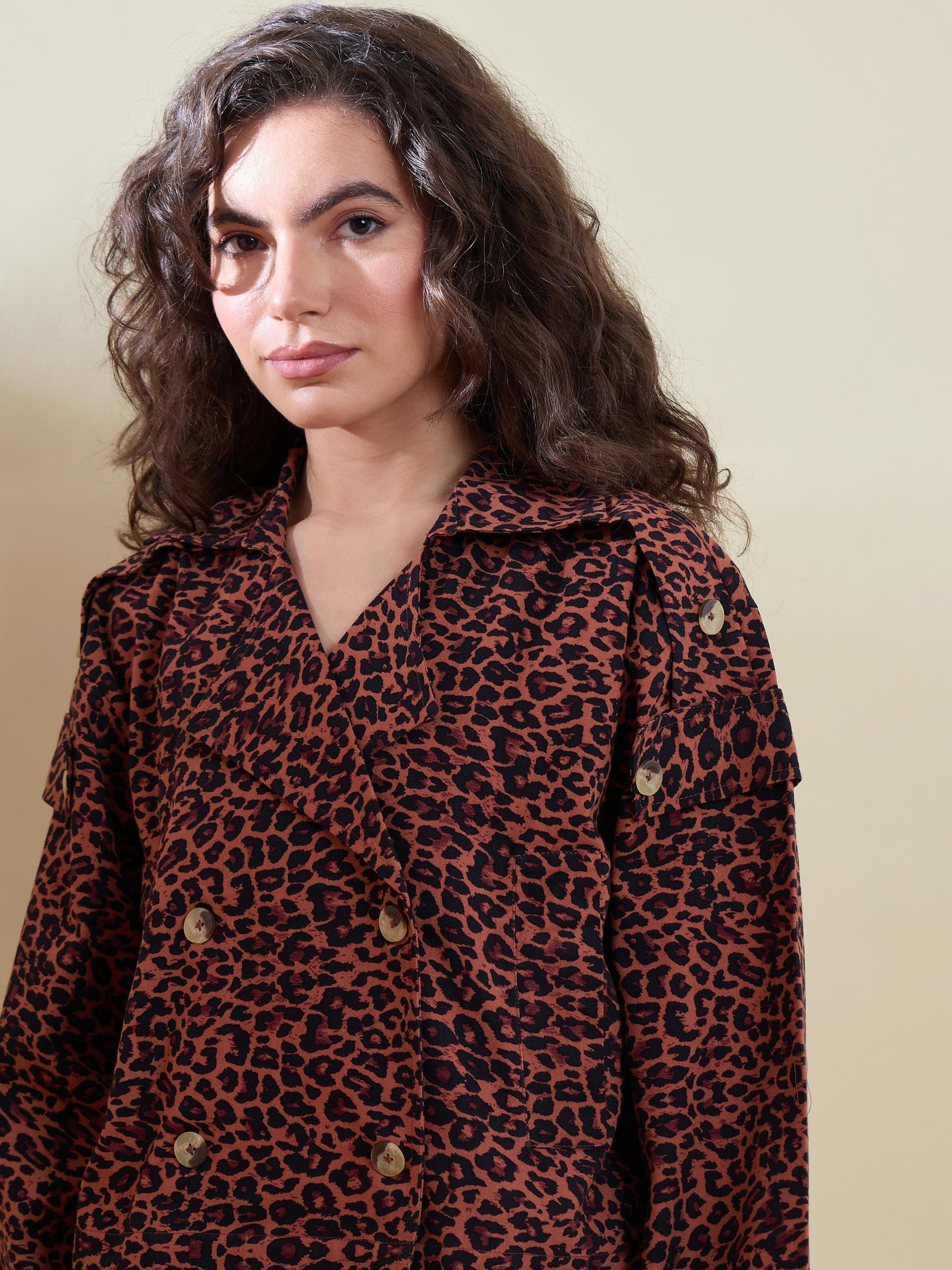 Black Animal Print Notch Collar Crop Blazer -SASSAFRAS