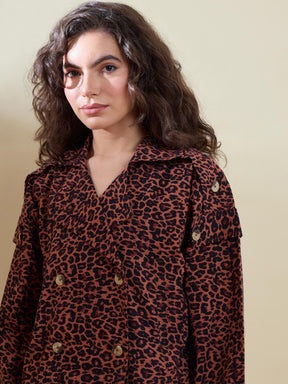 Black Animal Print Notch Collar Crop Blazer -SASSAFRAS