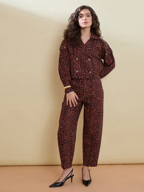 Black Animal Print Crop Blazer With Mom Fit Pants-SASSAFRAS