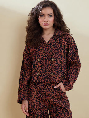 Black Animal Print Crop Blazer With Mom Fit Pants-SASSAFRAS