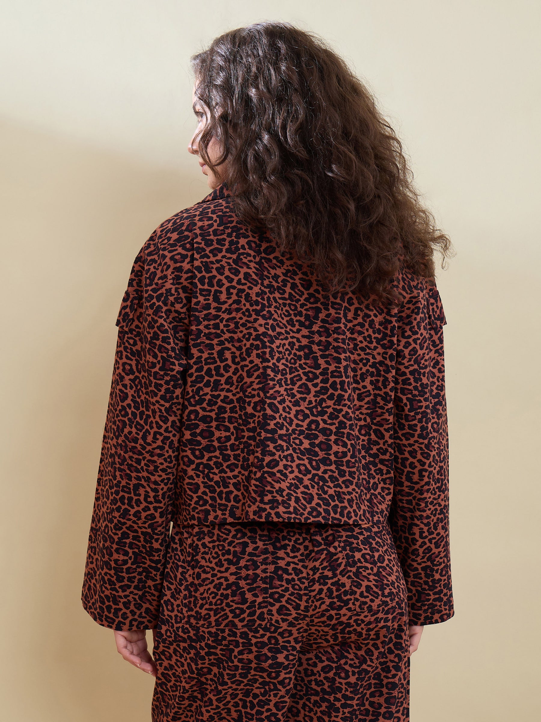 Black Animal Print Crop Blazer With Mom Fit Pants-SASSAFRAS