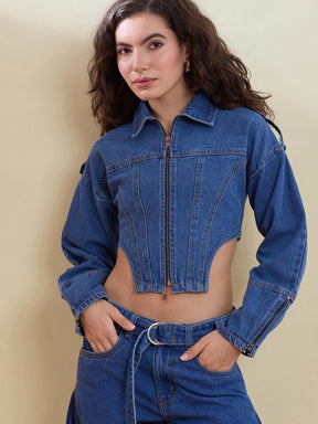 Blue Blast Denim Corset Jacket-SASSAFRAS