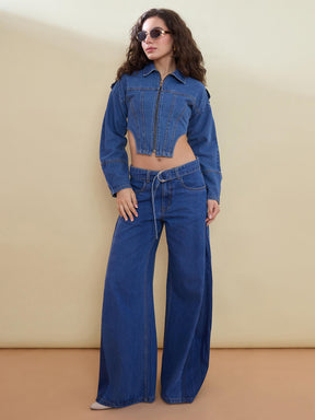 Blue Blast Denim Corset Jacket-SASSAFRAS