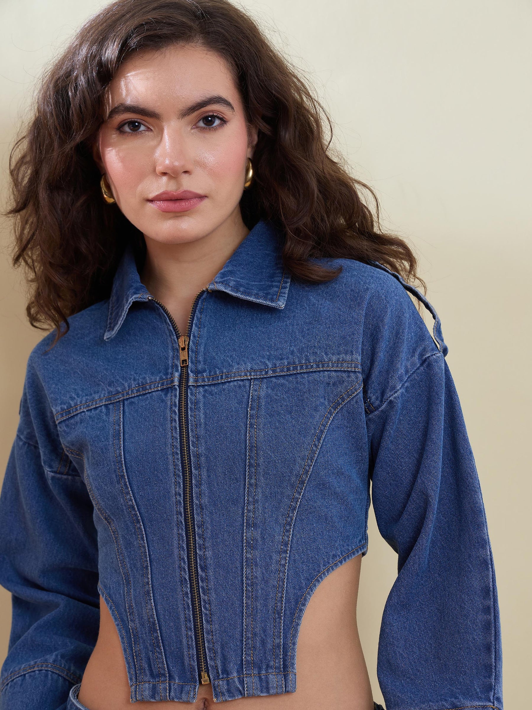 Blue Blast Denim Corset Jacket-SASSAFRAS