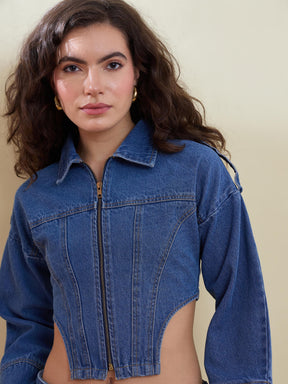 Blue Blast Denim Corset Jacket-SASSAFRAS