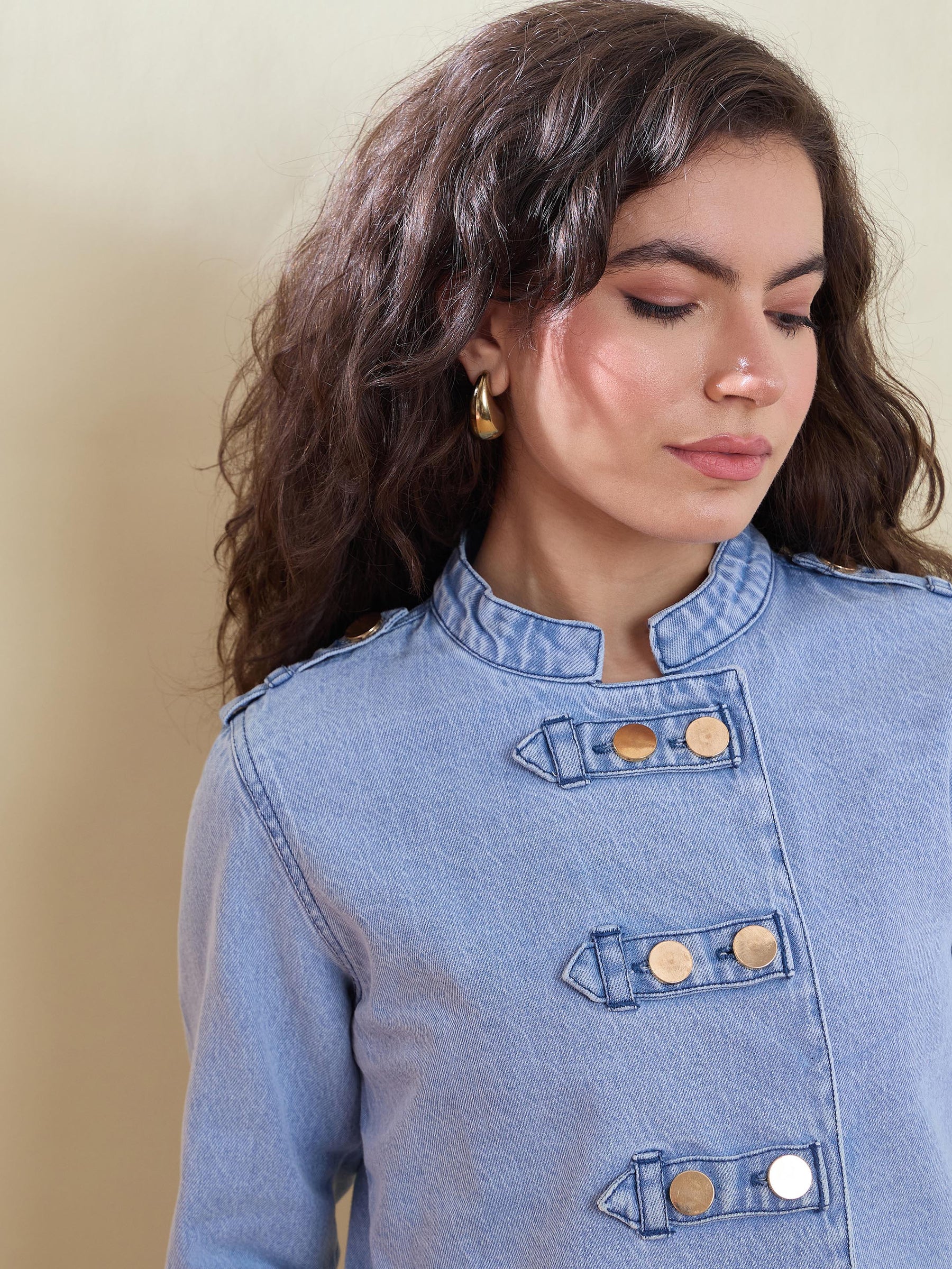 Ice Blue Washed Denim Double Button Jacket-SASSAFRAS