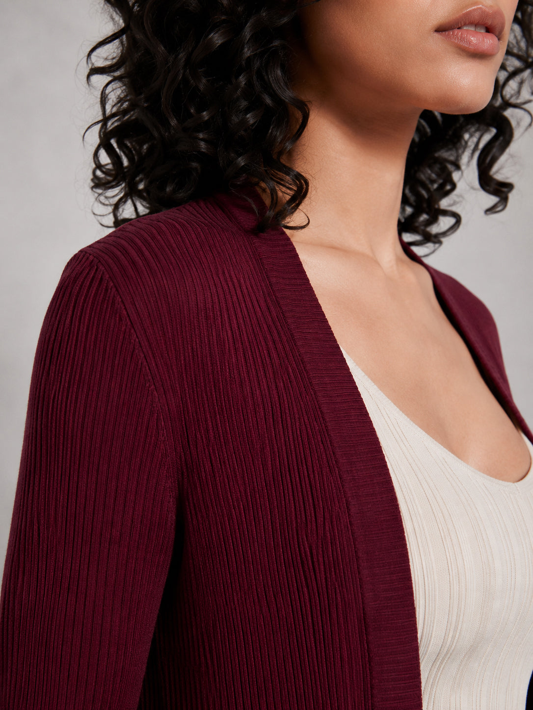 Burgundy Rib Front Open Shrug-SASSAFRAS