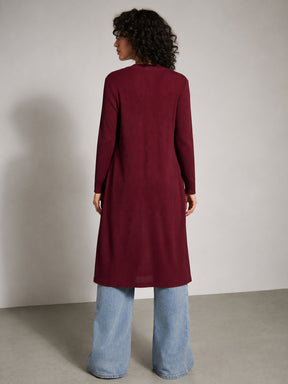 Burgundy Rib Front Open Shrug-SASSAFRAS