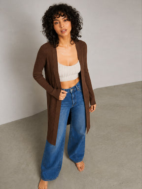 Brown Rib Front Open Shrug-SASSAFRAS