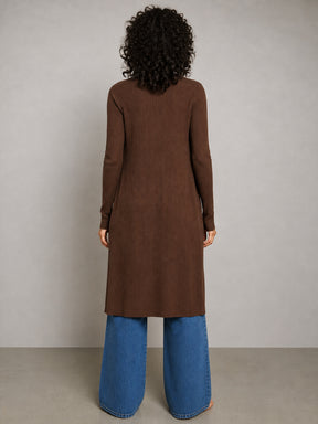 Brown Rib Front Open Shrug-SASSAFRAS