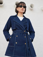 Blue Washed Denim Longline Trench Coat-SASSAFRAS