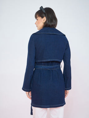 Blue Washed Denim Longline Trench Coat-SASSAFRAS