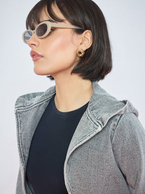 Vintage Grey Denim Front Open Hooded Crop Jacket-SASSAFRAS