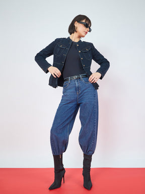 Navy Blue Utility Pocket Denim Jacket -SASSAFRAS